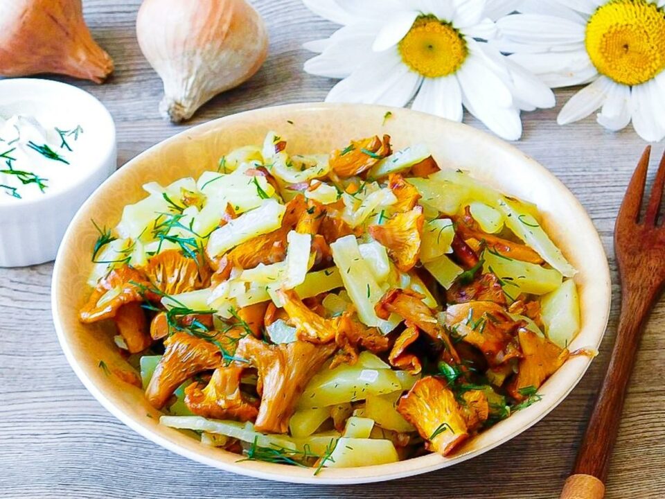 Жареный картофель с лисичками и луком рецепт с фото пошагово и видео - 1000.menu
