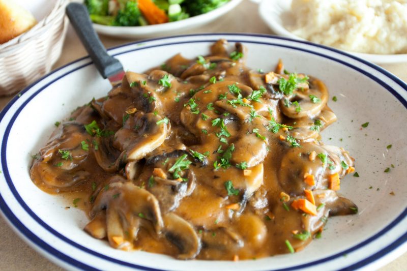 Простой соус с мясом и грибами