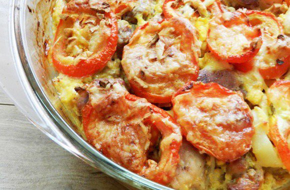 Картофель с мясом и помидорами в духовке пошаговый быстрый и простой рецепт