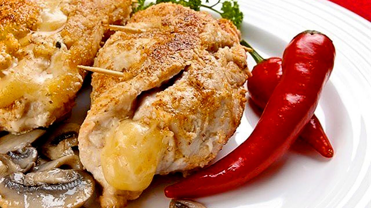 Куриное филе с грибами и сыром. - YouTube