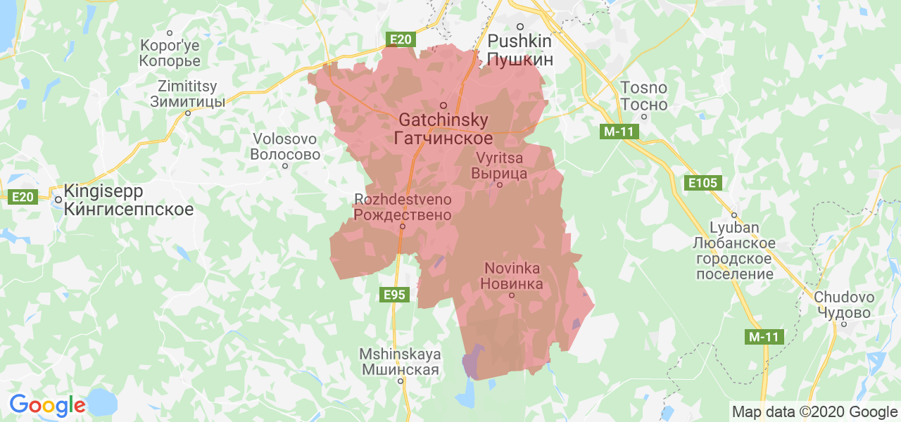 Карта Гатчинского района Ленинградской области с границами