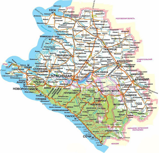 Карта Краснодарского края.
